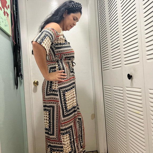 Cold shoulder Maxy dress orange/blue pattern 🍂🍁 - Picture 7 of 9